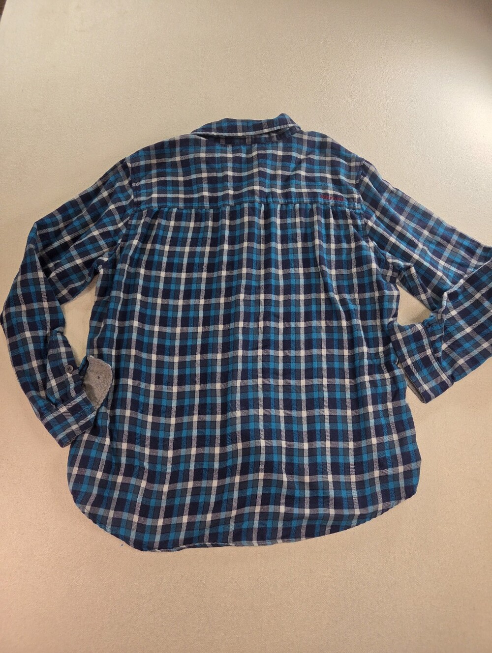 Marmot Mens Flannel Shirt XL Blue Teal Plaid Midweight Cotton Gorpcore Hiking - Picture 6 of 9